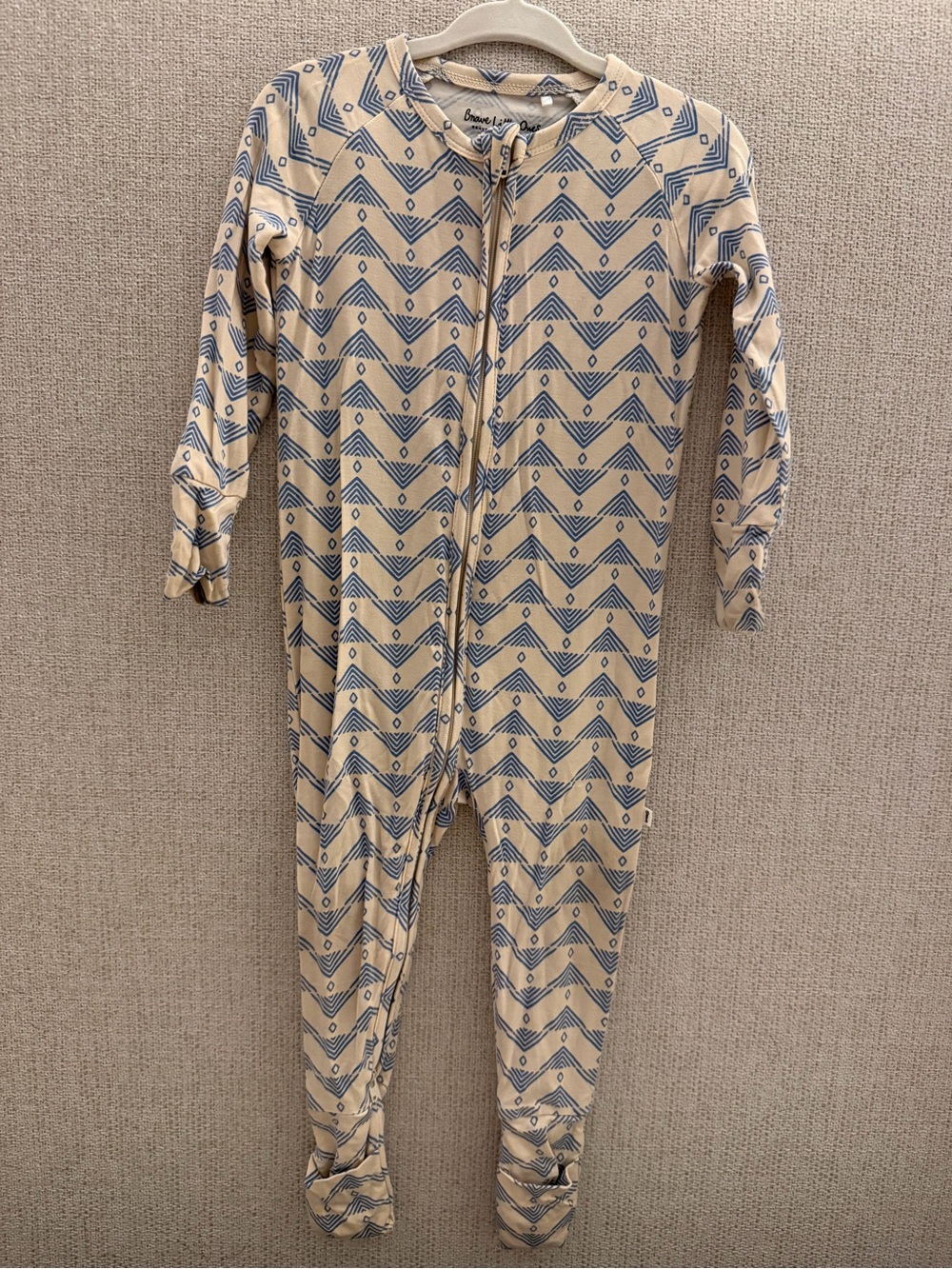 Brave Little Ones Organic Beige & Navy Zip-Front Footed One-Piece for Kids